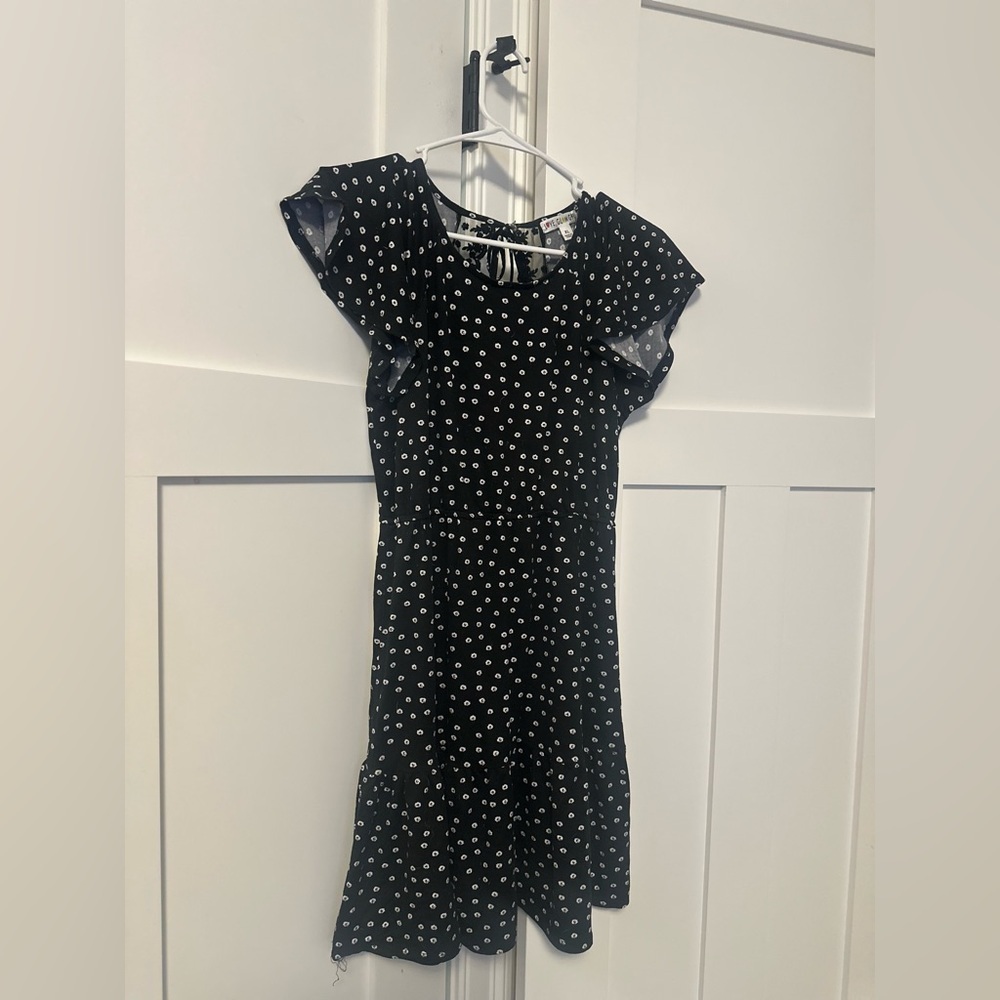 Blue Sheath Dress with Crew Neck and Flutter Cap Sleeves